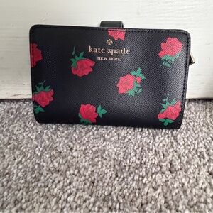 Kate Spade Black Wallet with Red Floral Design